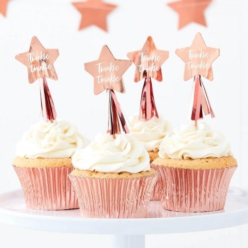 Rose Gold Baby Girl Shower - Twinkle Star Cupcake Toppers